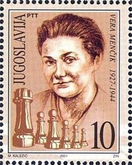 Estampilla yugoeslava de Vera Menchik en 2001